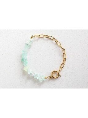 Beachy Aqua colored Fluorite Gemstone Bracelet Waterproof paperclip Chain
